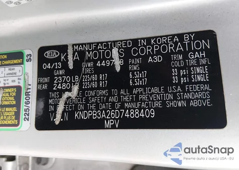 2013 Kia Sportage Lx z USA, uszkodzony, nr VIN KNDPB3A26D7488409